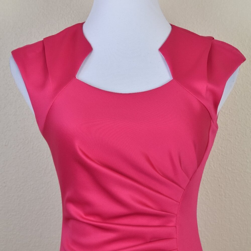 Calvin Klein Horseshoe Neck Ruched Scuba Sheath Dress Pink - 2 - Picture 2 of 8